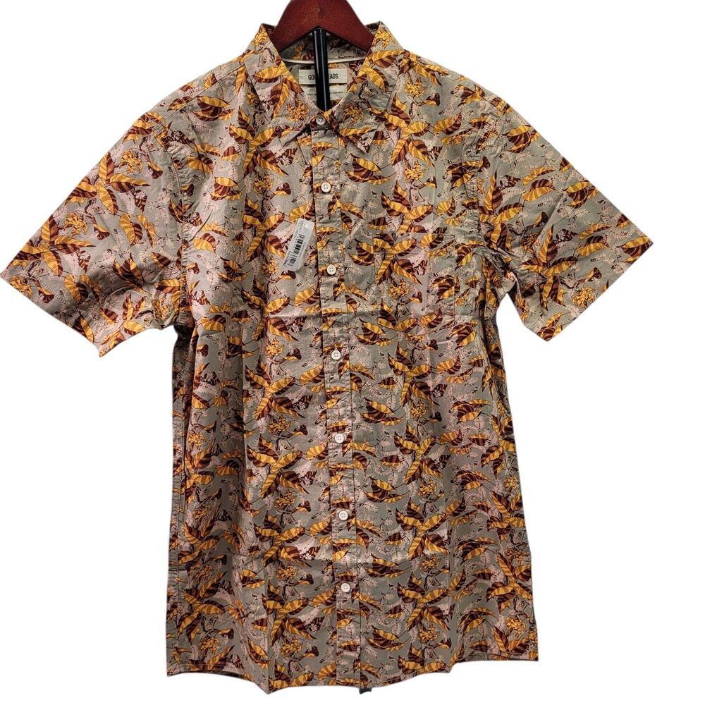 Goodthreads Men’s Standard Shirt Brown Shirt Autumn Leaves Pattern Button-Up MT